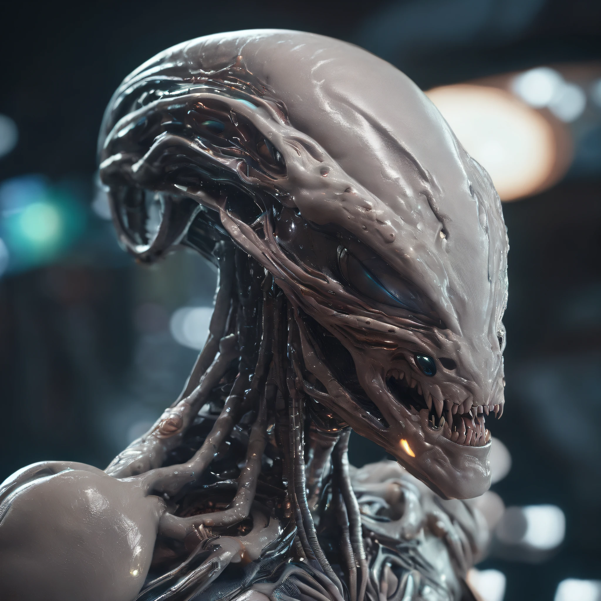 An alien,Ogre,Solo,full bodyesbian,Humanoid,dynamicposes,It has refined features in a sci-fi environment,with light glowing, Sparks and lights, best qualtiy,tmasterpiece,Photorealsitic, Highly detailed, iintricate,unreal 5 render,