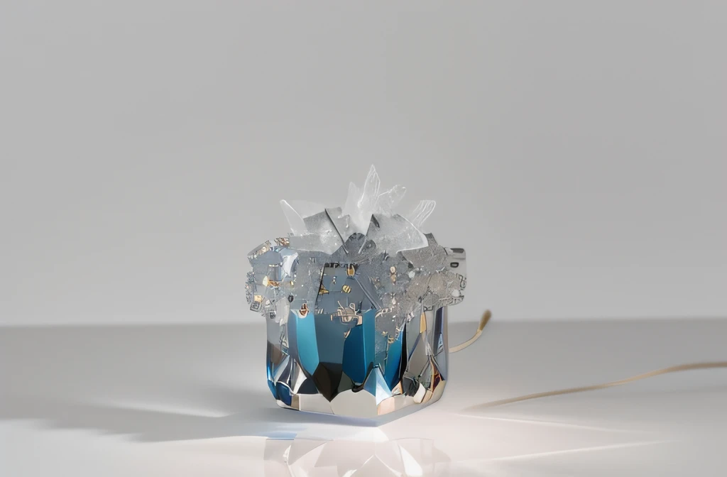 Crystal lamp, sparkling crystal fragments, minimalism, Bauhaus, highly expressive, product, cultural and creative product, soft lighting, shining, mountain brightness, luminescence, excellent quality, super high quality,