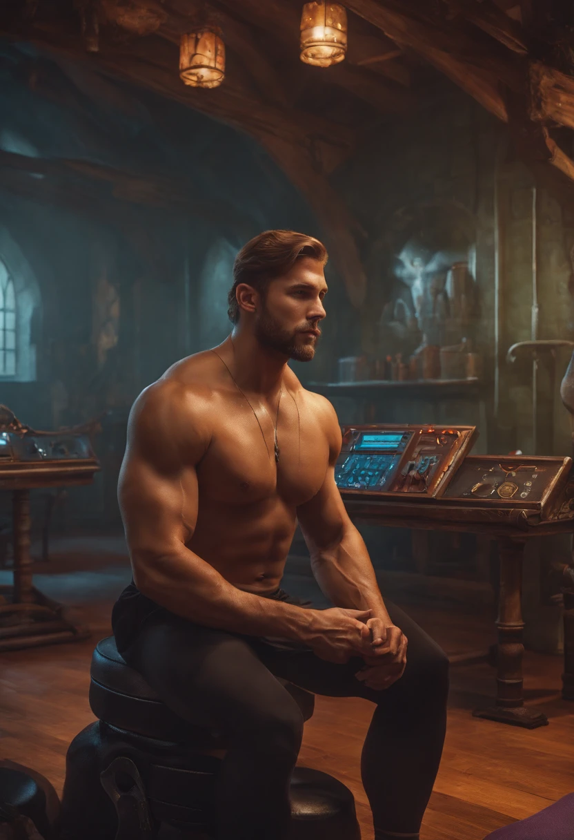 Anton Palych in the fitness room. Нарисовано в стиле Dungeons and Dragons 5th Edition
