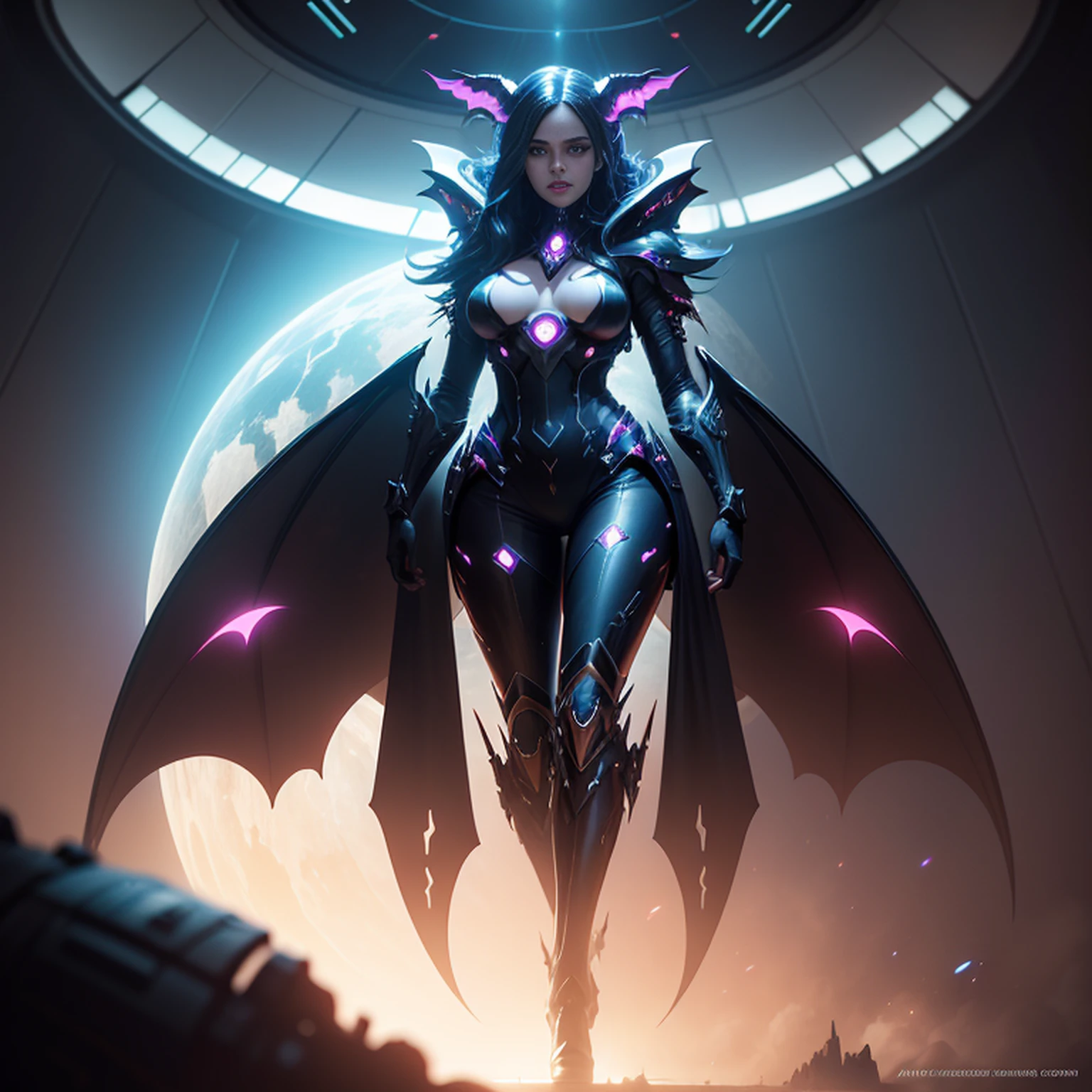 trending on artstation, masterpiece, a beautiful succubus devil wearing futuristic spacesuite in a spaceship, scifi, science fiction, digital art, detailed, atmospheric lighting, dim light