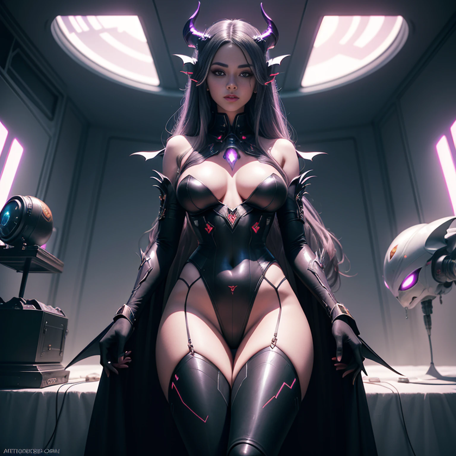 trending on artstation, masterpiece, a beautiful succubus devil wearing futuristic spacesuite in a spaceship, scifi, science fiction, digital art, detailed, atmospheric lighting, dim light