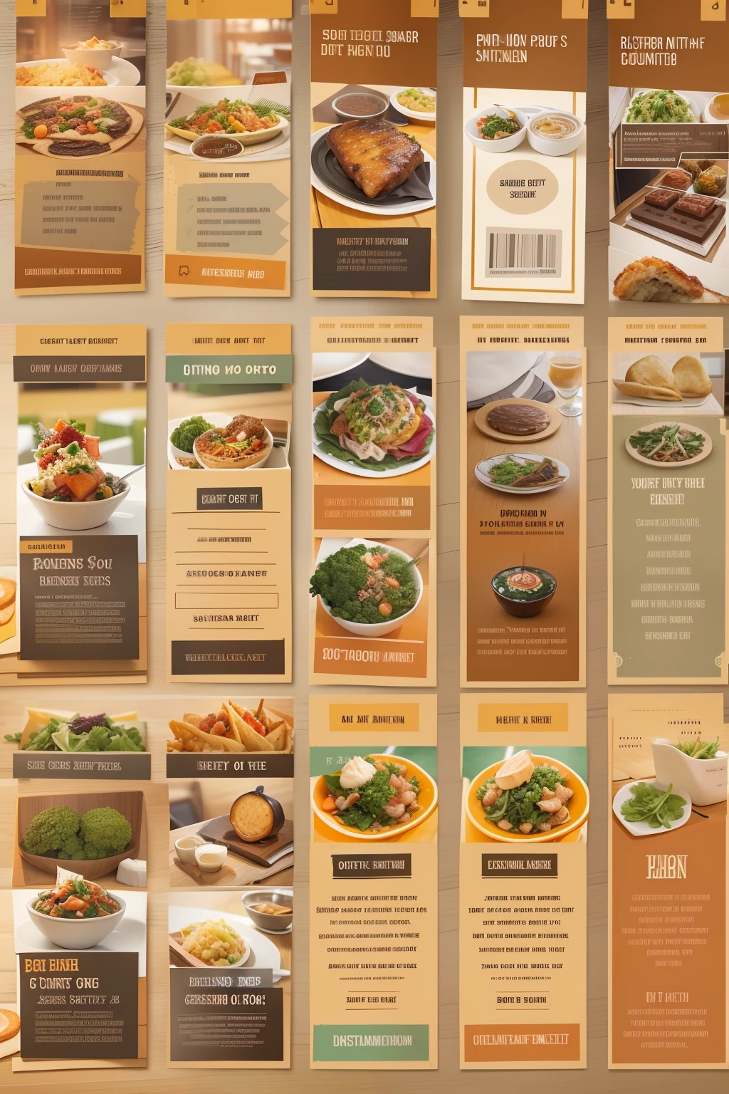 Create an business card for a new restaurant opening. The pamphlet should be visually appealing and informative, and it should highlight the restaurant's unique features. Use bright colors and bold fonts, and include images of the food and the restaurant interior. The pamphlet should also include information about the restaurant's hours, location, and contact information.