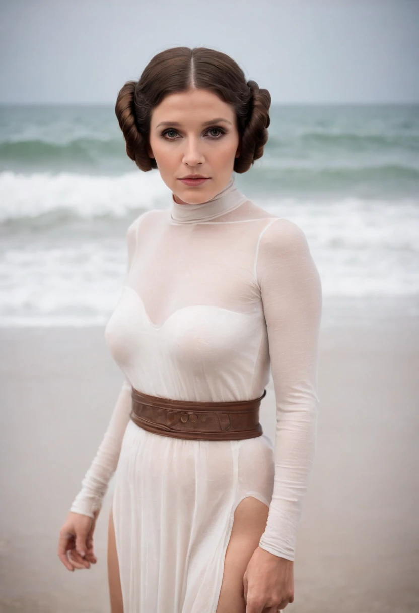 fully nude Princess Leia on the beach. without any clothes