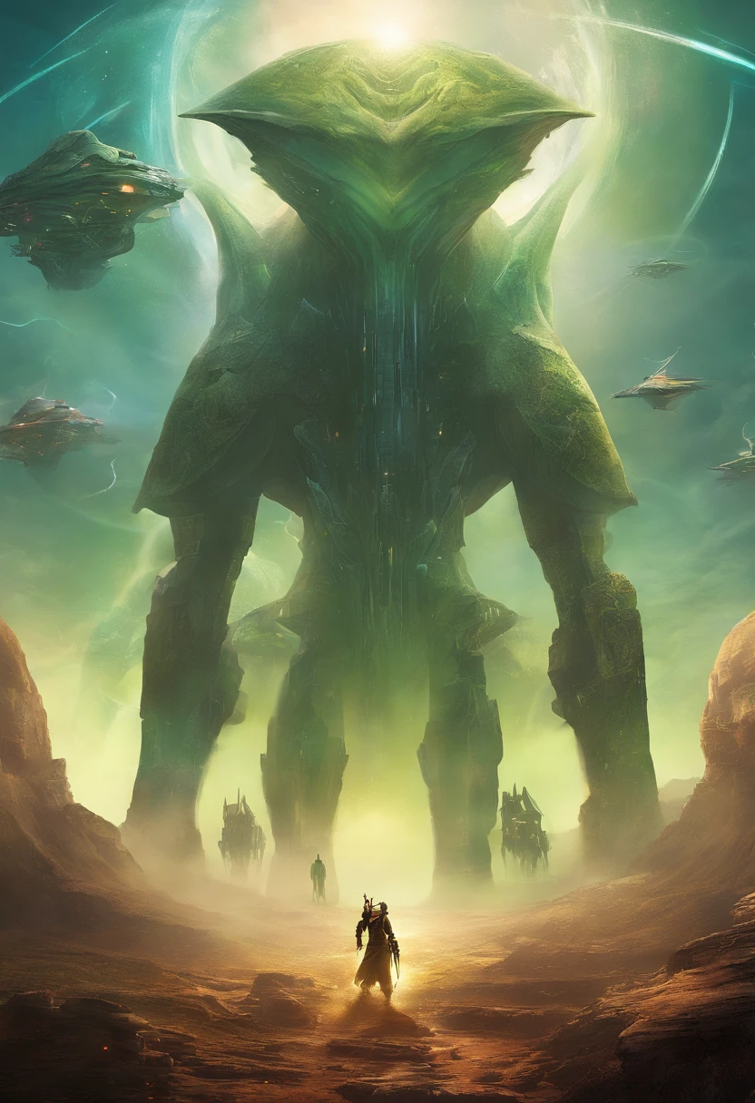 Craft a captivating movie poster that depicts the epic clash between humanity and an advanced alien race. Showcase the looming threat of the alien invaders, the resilience of human defenders, and the otherworldly technology and landscapes, capturing the essence of an intergalactic war for survival