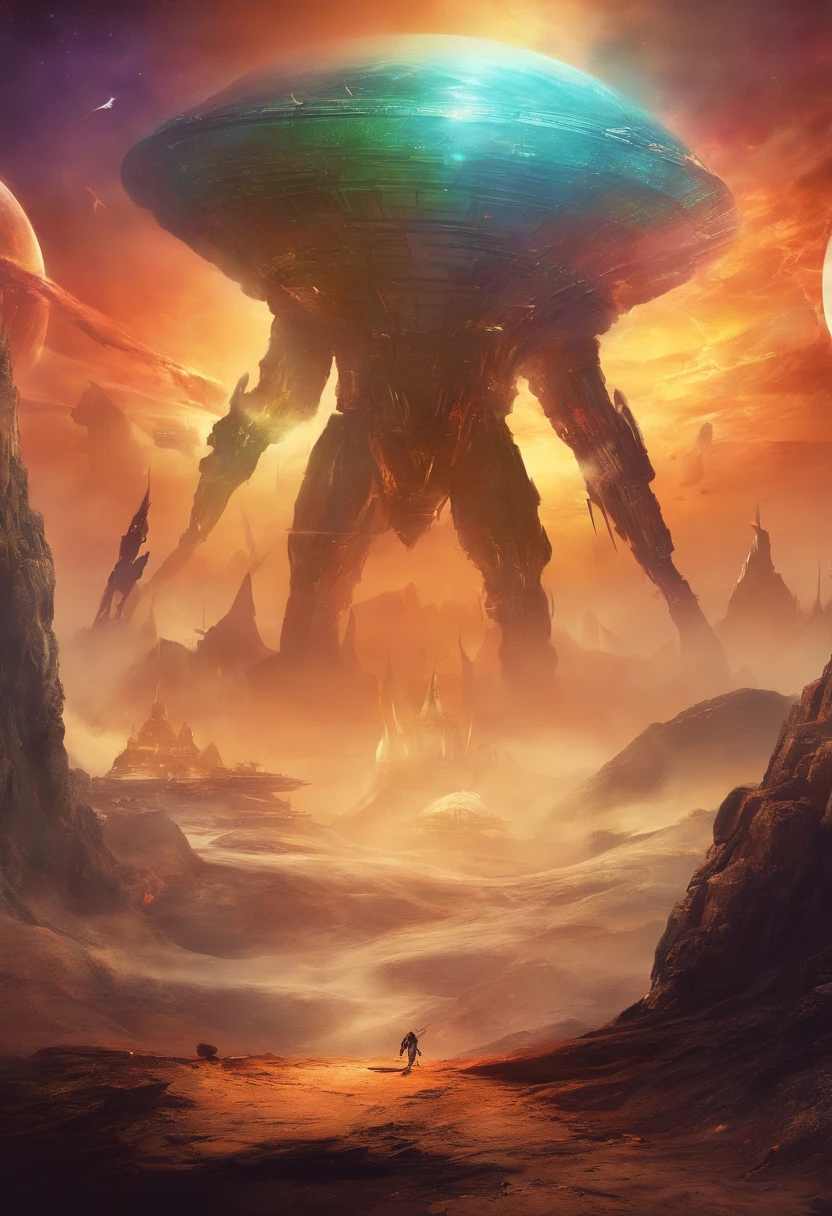 Craft a captivating movie poster that depicts the epic clash between humanity and an advanced alien race. Showcase the looming threat of the alien invaders, the resilience of human defenders, and the otherworldly technology and landscapes, capturing the essence of an intergalactic war for survival