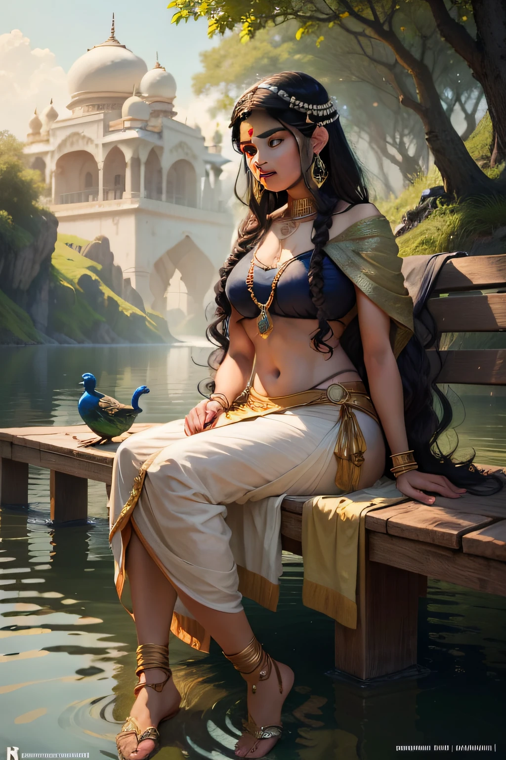 painting of young indian villege girl with full villege costume raja ravi varma style princess of trible community
lake, realistic fantasy render, relaxing concept art, fantasy scene, calmly conversing 8k, 8k stunning artwork, beautiful render of a fairytale, fantasy art behance, (octane render) fantasy style, fantasy matte painting, cute, by Saurabh Jethani, 4k hd matte digital painting, beautiful digital artwork with Variations lakeside background with bench painting of a couple 5 to 6 of women's sitting on a bench and some of standing and talking each other with a peacock, cow by Raja Ravi Varma, indian art, by T. K. Padmini, hindu art, inspired by Raja Ravi Varma, ravi Varma, from mahabharata, beautiful depiction, palatial scene, inspired by T. K. Padmini
