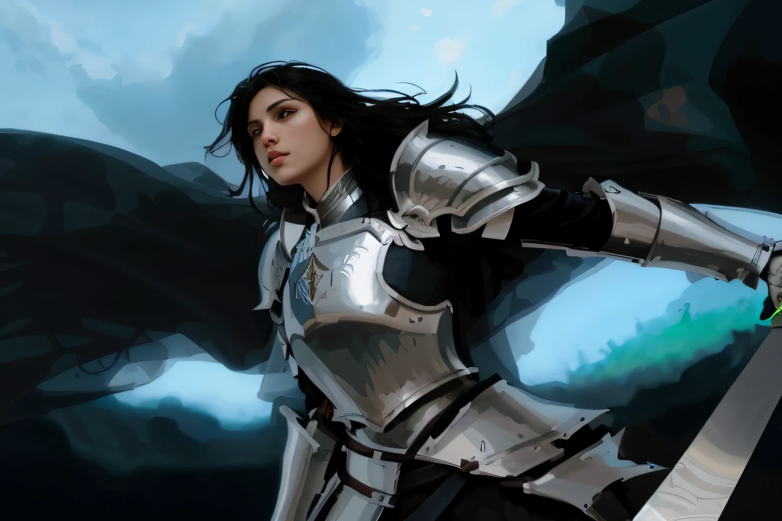 There is a digital painting,The painting shows a woman in armor holding a sword, portrait of female paladin, picture of female paladin, Paladin, fantasy paladin woman, Female knight, Godrays digital painting, of a beautiful female knight, D & d digital painting, digital painting concept art, from guild wars, epic digital painting, portrait knight female