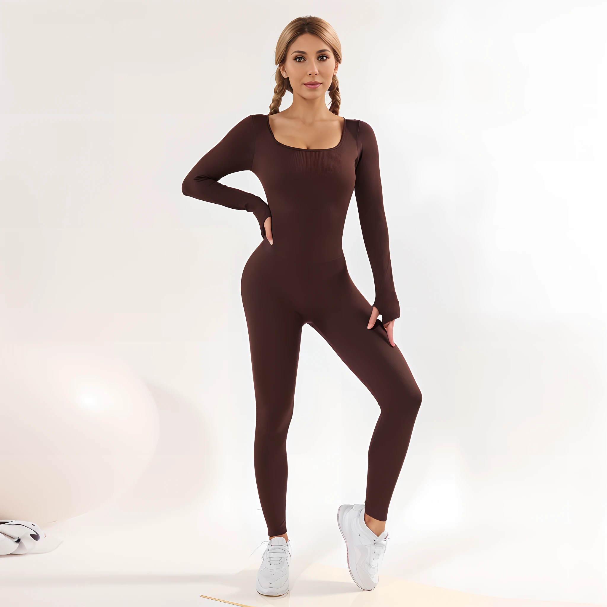 Arad woman in brown tights poses for a photo, two piece workout clothes, tight costume, brown body, tight full body suit, tightsuit, brown clothes, wearing tight suit, tight business suit, female human body whole body, wearing tight simple clothes, full bodyesbian, full body length, Jumpsuit, cute girl wearing tank suit, Full body suit