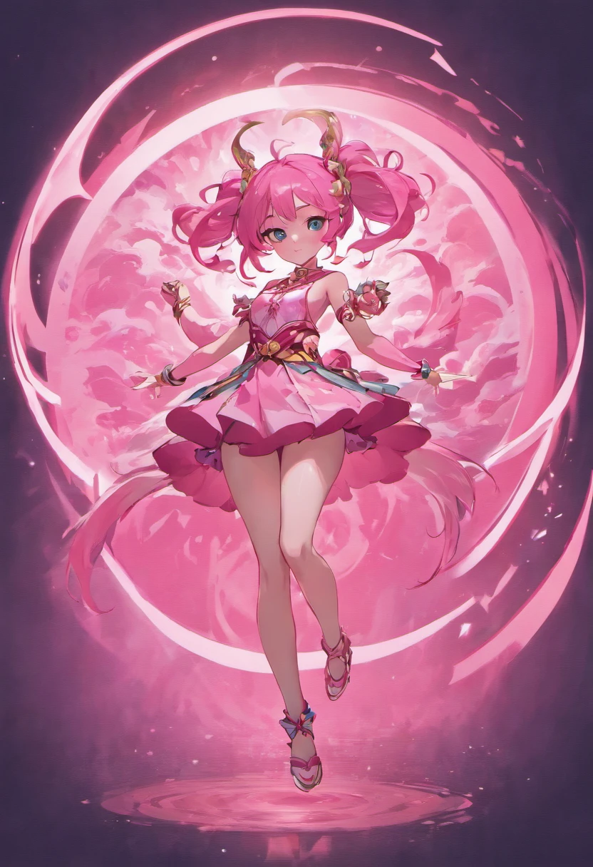 style of league of legends,Flying life-size colorful long hair,Serious expressions,Hanfu costumes,Beautiful patterns are engraved on the clothes,Fair thighs exposed,Wear pink leggings,The long skirt swayed in the wind,Close-up of pink and white logo with circles, round logo, iconic logo symbol, enso, pink iconic character, symmetrical logo, pink scheme, Postapo, venus planet symbol, circular logo, circular design, tas, Pink, symbol, minimalist logo without text, dribbble, circle, tpose, (in pink), dribbble. 。.com