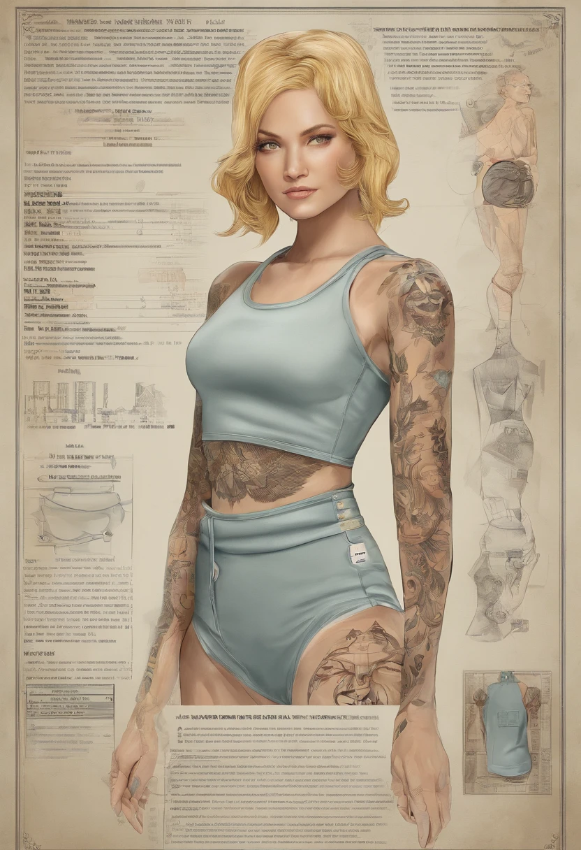 Bust 70，Hot figure，Hip circumference 105，The buttocks are unusually huge，Wear a vest，tight denim shorts，short yellow hair，The contours of the face are clear，Best image quality，Get fit regularly，Thin waist，Imperial sister looks，There are 10 tattoos on the body，Expose the entire buttocks，Back photo，Turn your head，The legs are long，The hips are about to burst the pants，Full body photo，Japan  Woman