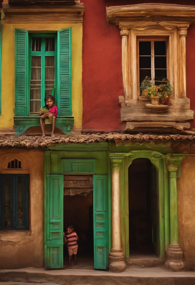 HOUSES MADE OF MONEY, POOR CHILDREN BEGGING AT THE DOORS