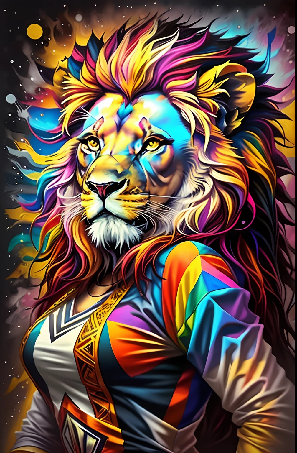 (LION CUP  ),(melhor pose),(best angle), (better expression), Eduardo Kobra acolchoamento ,multidimensional geometric wall PORTRAIT, arte, Chibi,
Yang08k, lindo, Colouring,
Primary works, qualidade superior, melhor qualidade, Arte Oficial, Beautiful and Aesthetic, pelos coloridos,drooping ears