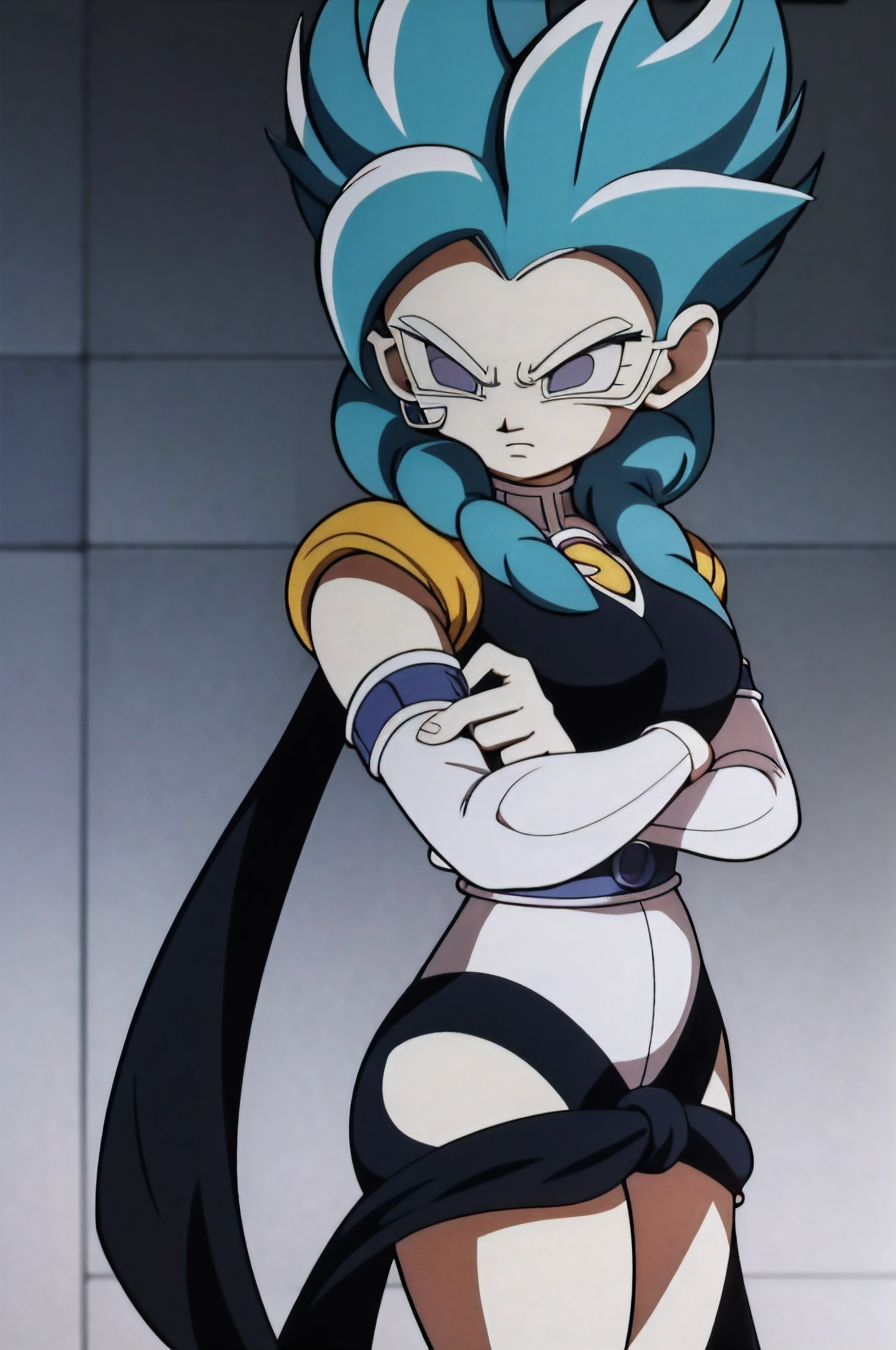corpo inteiro, Beta_Ie, standing on her feet, peito pequeno, detalhada, expression of trust, SuperSaiyajin, Olhos Vermelhos, rosto detalhado