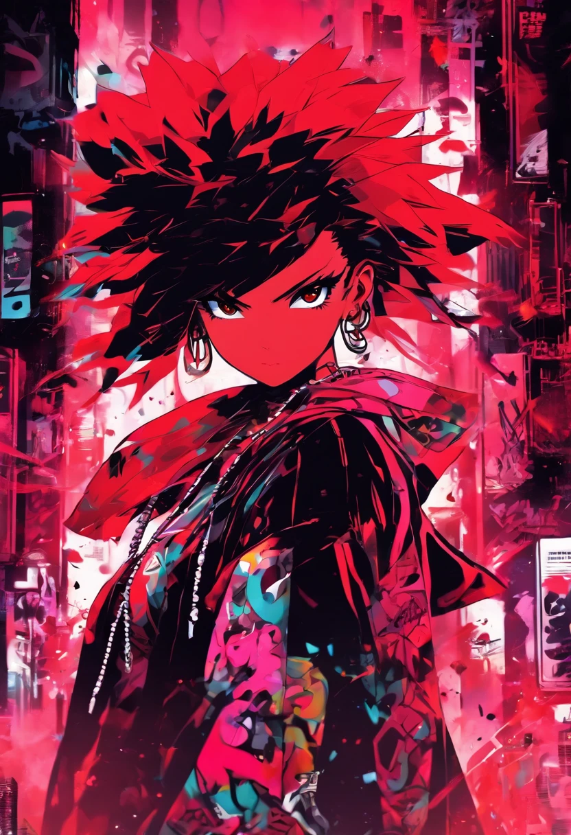 album cover, rap music genre, red, ink, black graffiti, one woman,