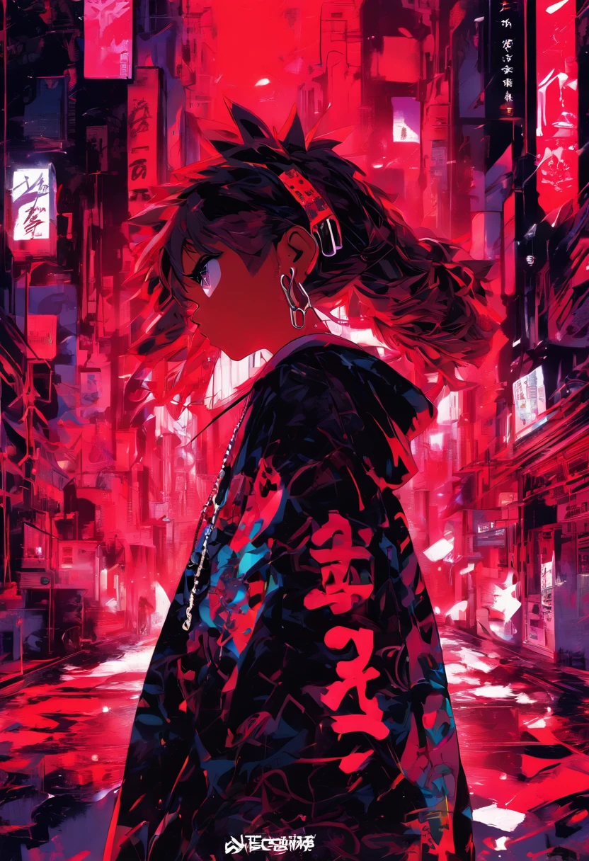 album cover, rap music genre, red, ink, black graffiti, one woman,