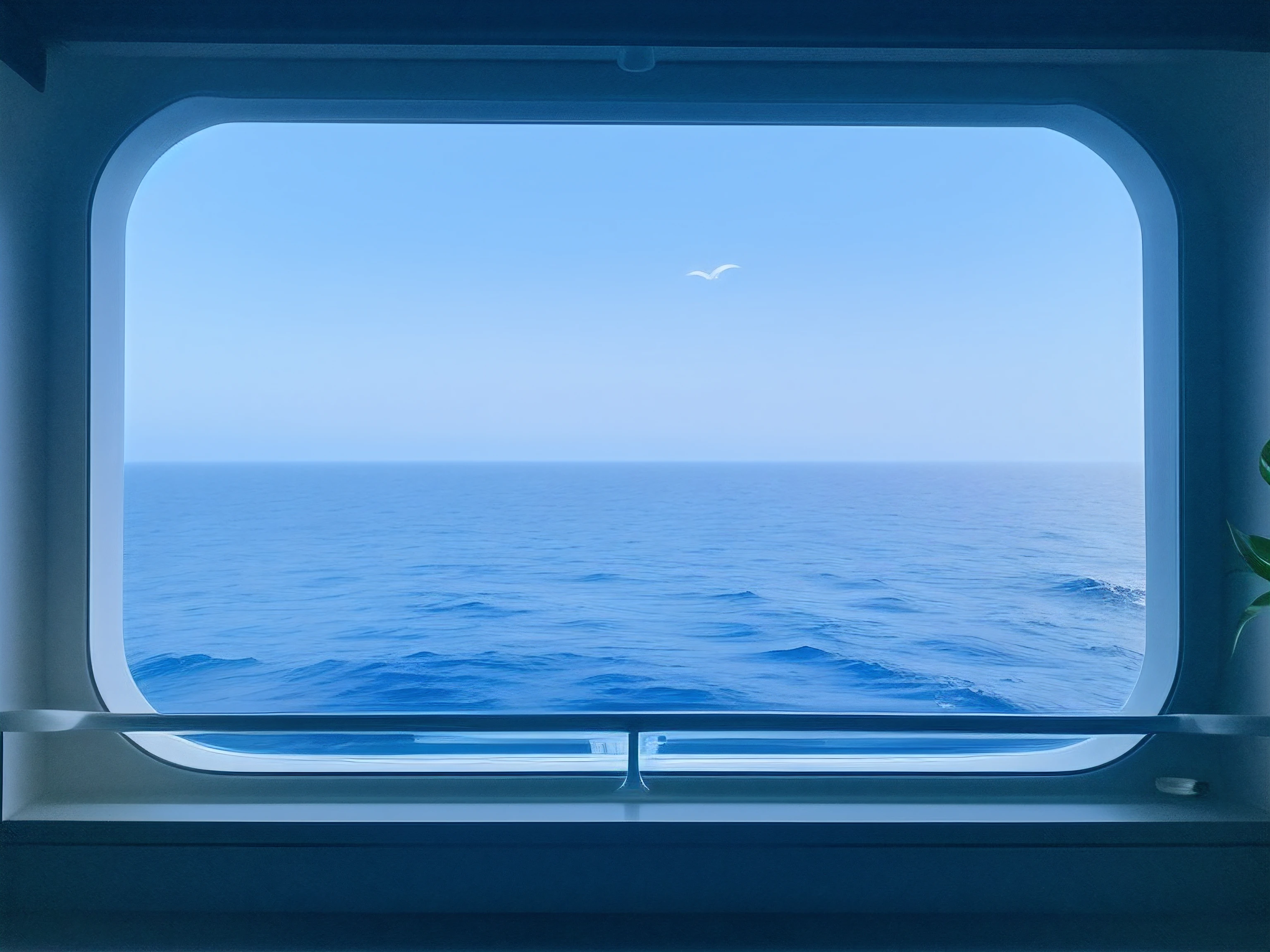 Great view of the sea from the boat window, Outside the boat window, Large windows inside the ship, There is a window to the sea, calm seas, seaview, looking at the ocean, the ocean in the background, Open ocean, photo of the middle of the ocean, seaview, Ocean to horizon, calm ocean