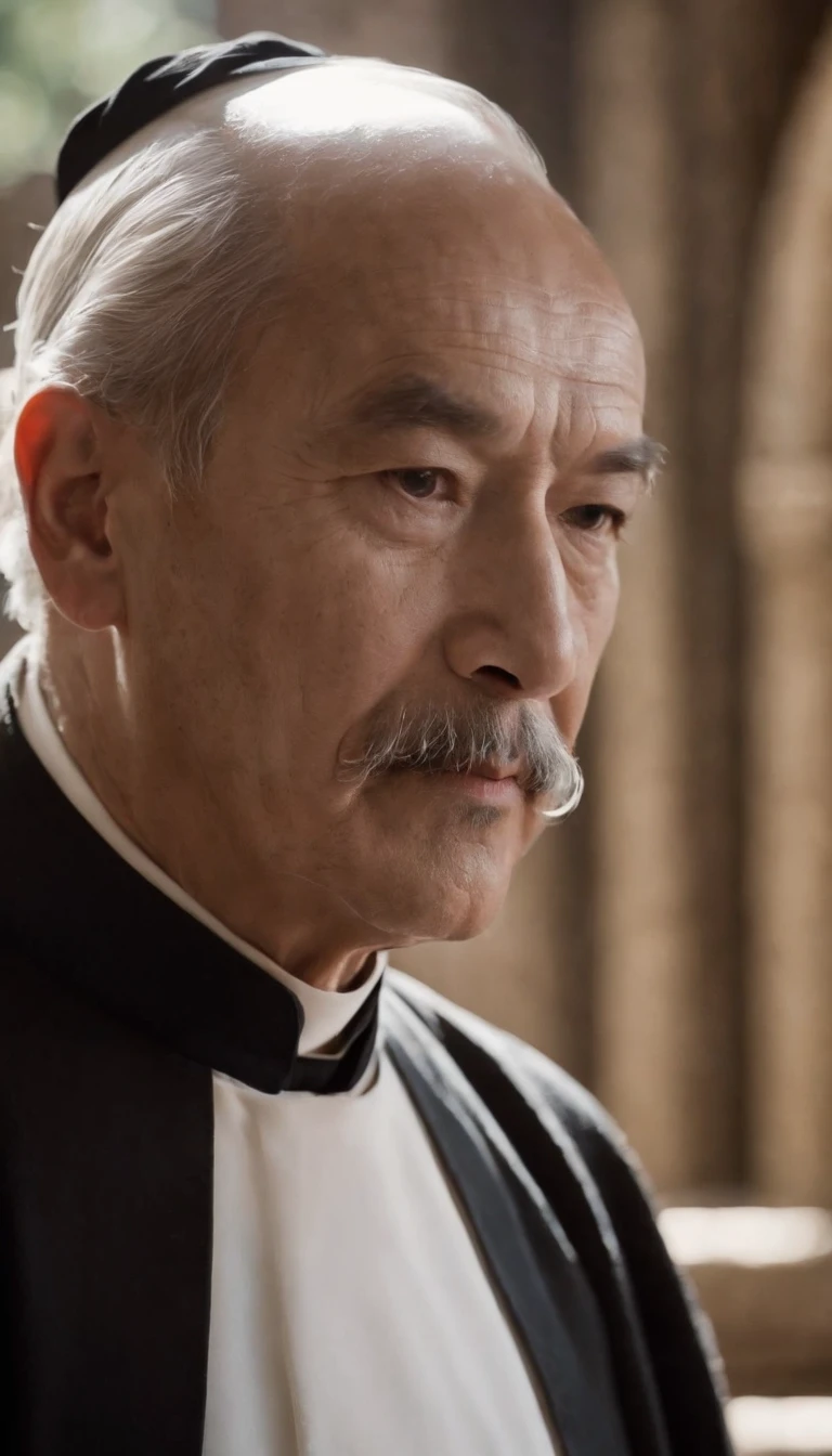 Immortals。Immortal，Temple，Meditate，Prayer beads，stately，a old man。white mustache，a cassock