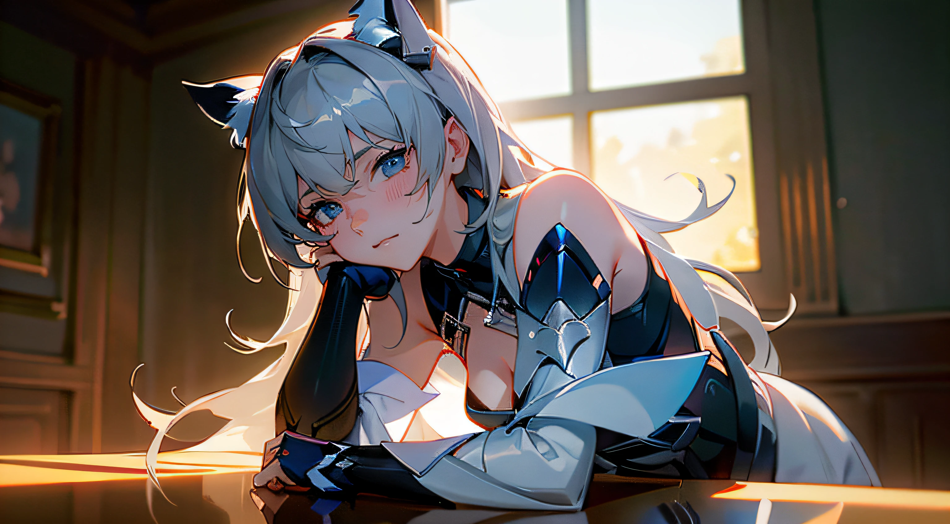 ((detailed), high_quality, master_quality, (realistic), 8k, masterpiece, (Tokarev), silver_hair, long_hair, red_eyes, sexy, slim_figure, (fortified_suit), (Cryska Barchenowa), high_heels, pistol_on_th_hip, dynamic_lightning, villain