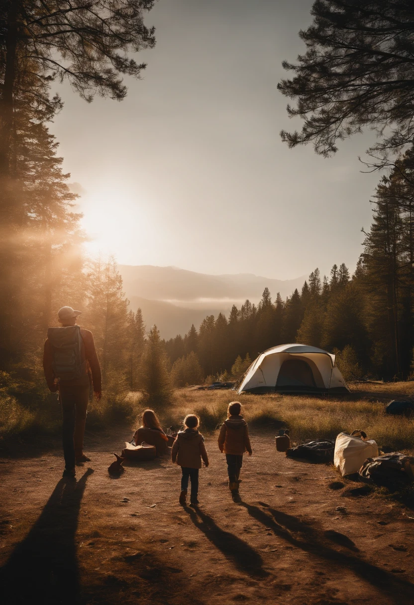 family camping, forest, pet, Time of Day: afternoon Camera: DSLR Lens: Standard zoom lens