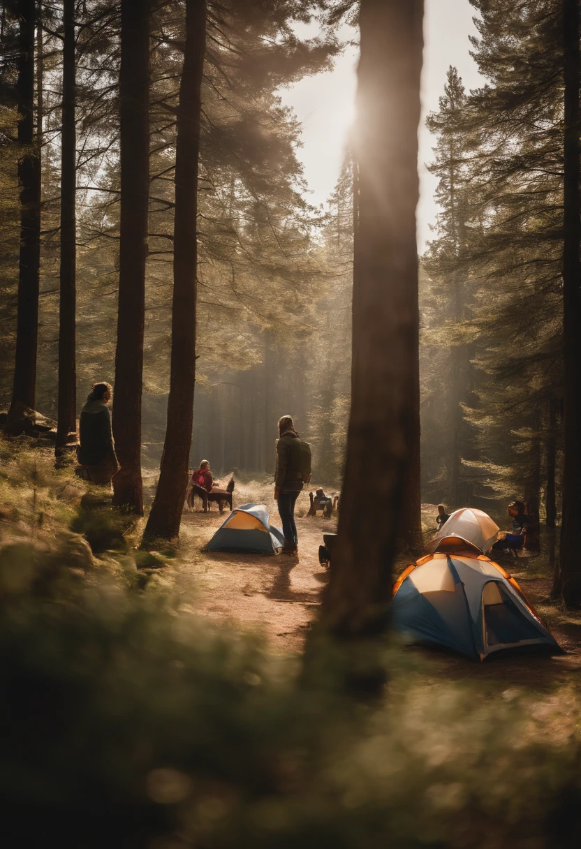 family camping, forest, pet, Time of Day: afternoon Camera: DSLR Lens: Standard zoom lens