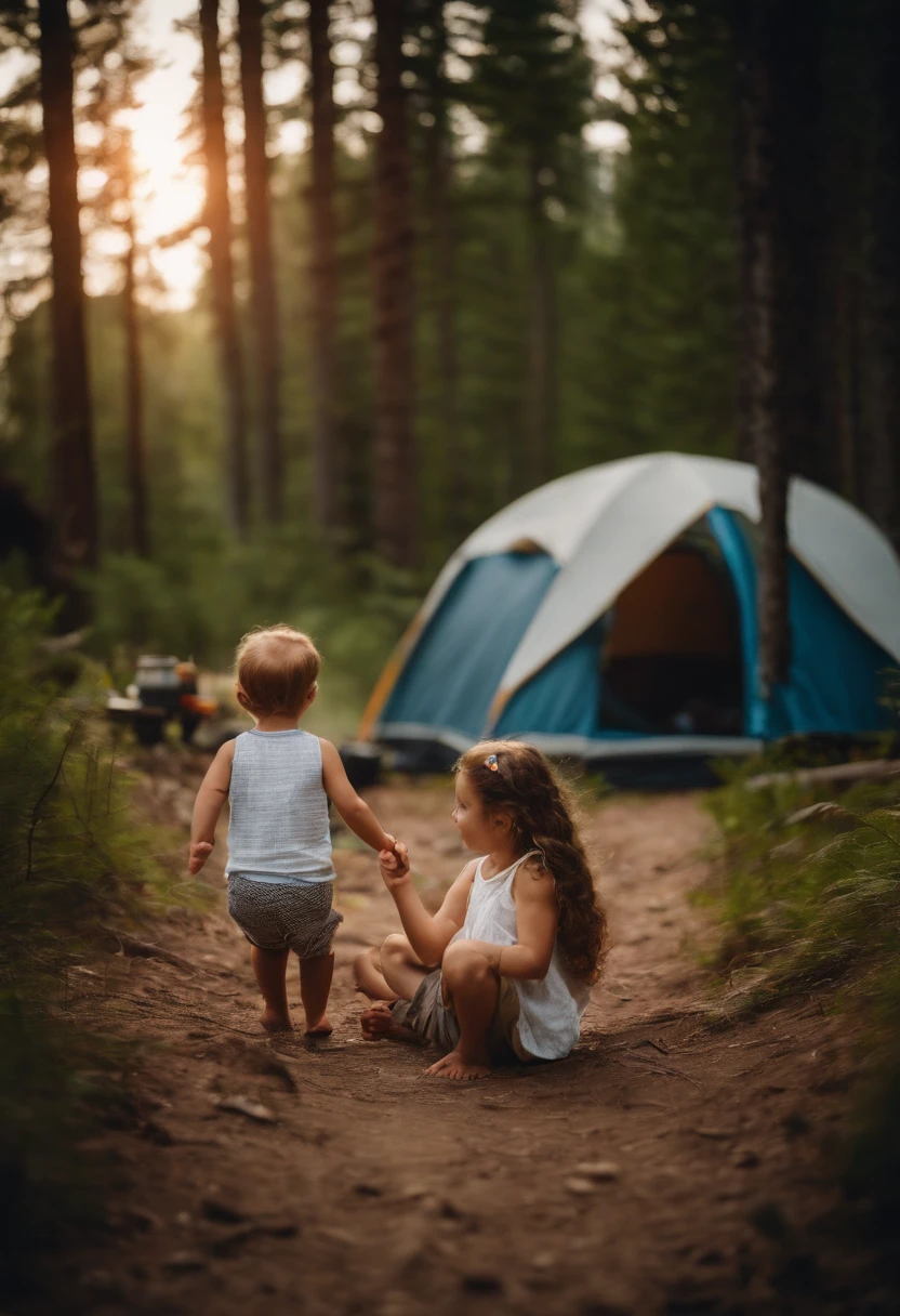 family camping, forest, pet, Time of Day: afternoon Camera: DSLR Lens: Standard zoom lens