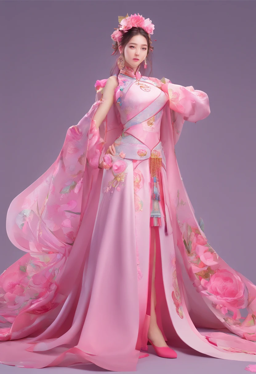 Digital Tyrannosaurus style，Life-size colorful long hair，Serious expressions，Hanfu costumes，Beautiful patterns are engraved on clothes，Fair thighs exposed，Wear pink leggings，The long skirt swayed in the wind，Close-up of pink and white logo with circles, Round logo, iconic logo symbol, enso, pink iconic character, symmetrical logo, pink scheme, Postapo, venus planet symbol, circular logo, circular design, tas, Pink, symbol, minimalist logo without text, dribbble, circle, tpose, (In pink), dribbble. 。.。.com