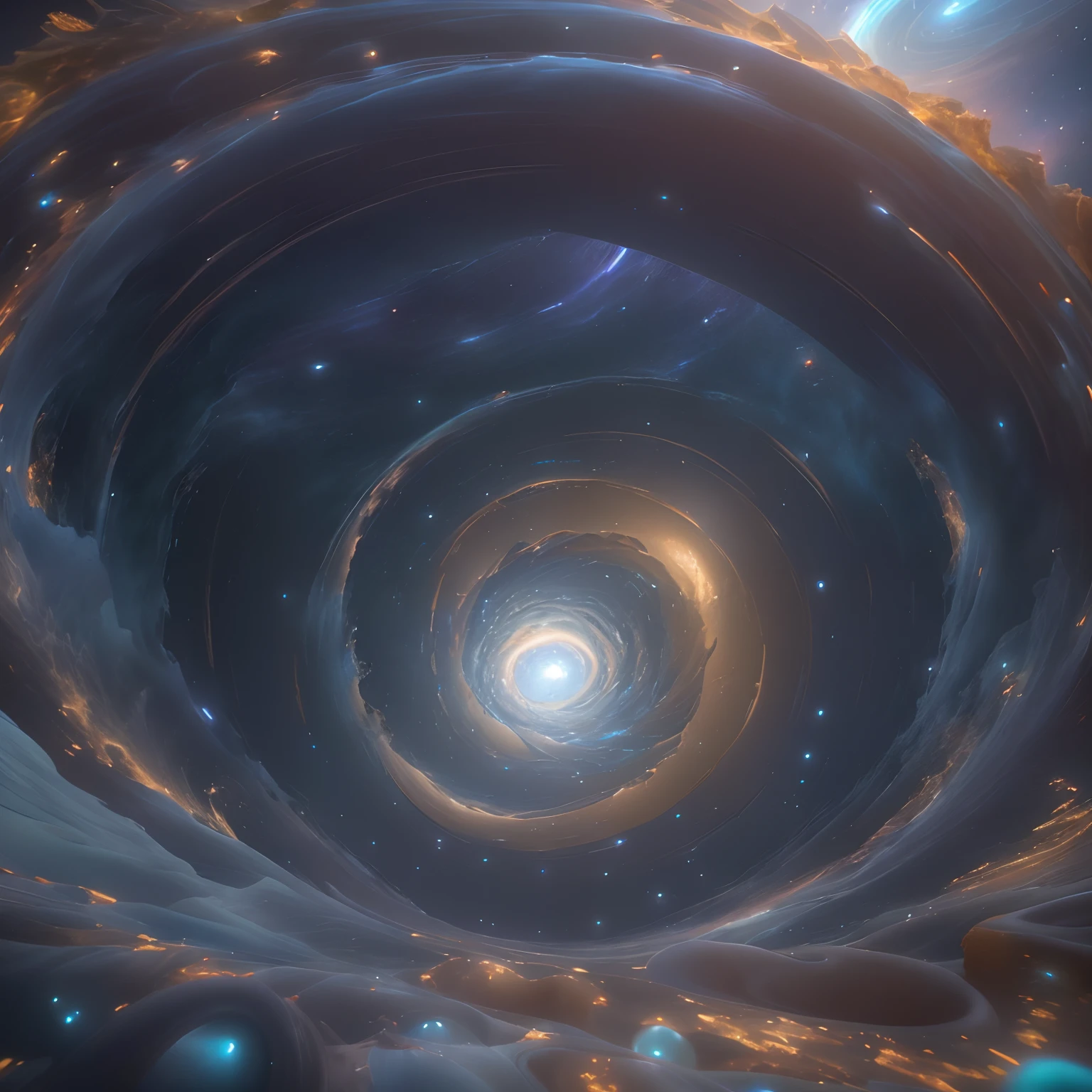(Best Quality,4k,hight resolution,Masterpiece:1.2),Ultra-detailed,Realistic,Professional,Unreal engine,The dimension of the cosmic portal collides with the spatial portal,Wave vortex with spiral perturbation,Interior lighting,bioluminescense,Photorealistic,Octane Render,8K