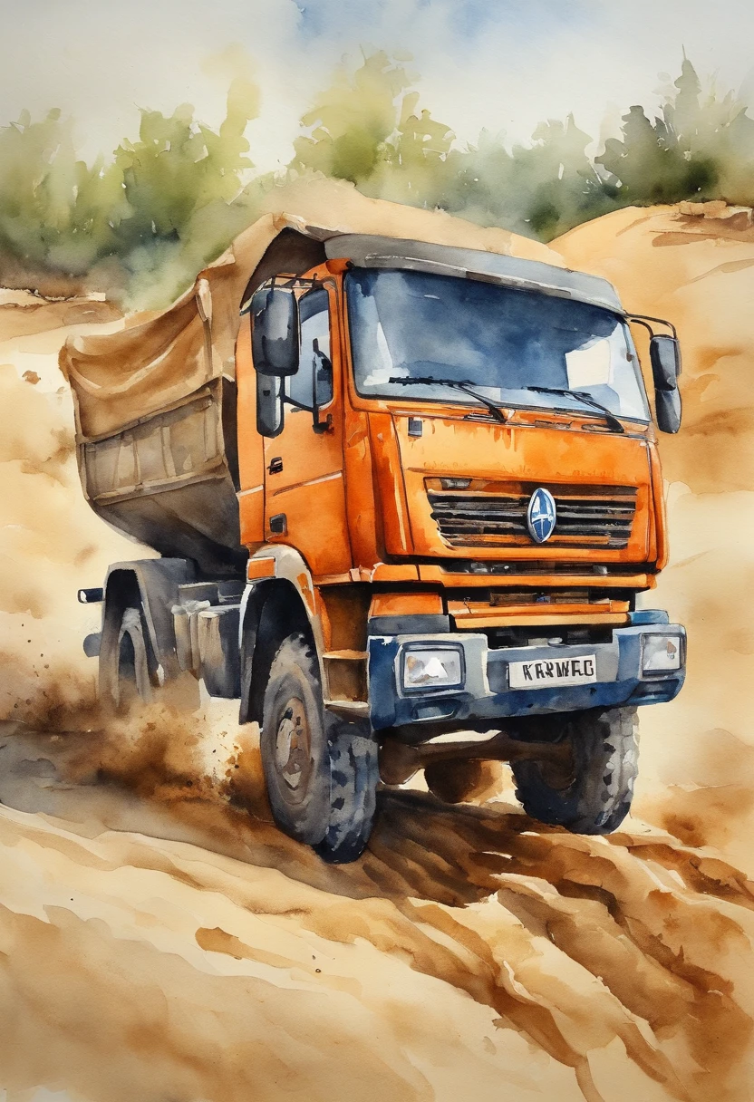 KAMAZ truck driving on sand