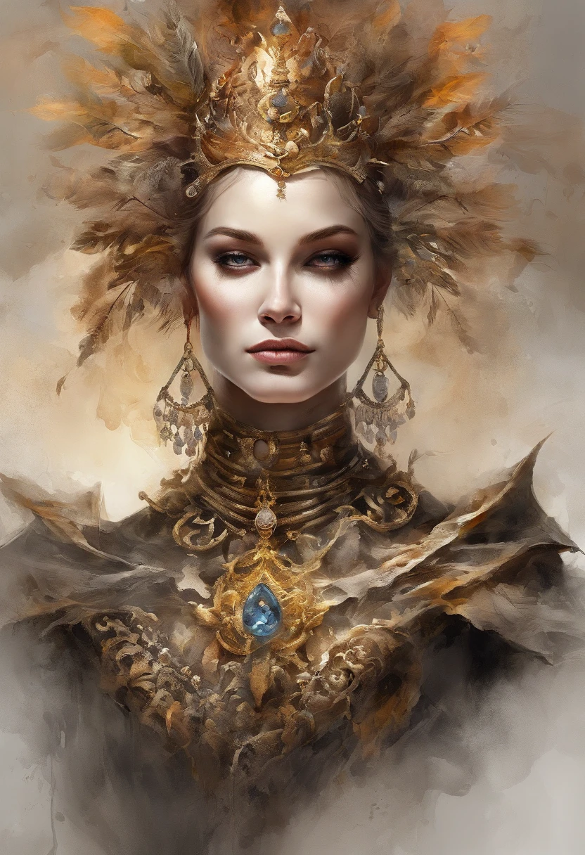 ( watercolor paiting \(Medium\), IrisCompiet:1.2),Front gold and black skeleton with realistic details,The body is a machine,Crown on the head,Short hair background abstract, Fantasy, flame of hell,Many colors, Colorful, flower petals, Wind blowing,masutepiece, Best Quality, (the Extremely Detailed CG Unity 8K Wallpapers), (Best Quality), (Best Illustration), (Best Shadow), absurderes, Realistic lighting, (abyss), Beautiful detailed glow,Clear face, Clean white background, masutepiece, Super Detail, epic composition, Ultra HD, High quality, Extremely detailed, Official art, uniform 8k wallpaper, Super Detail, 32k -- v 6