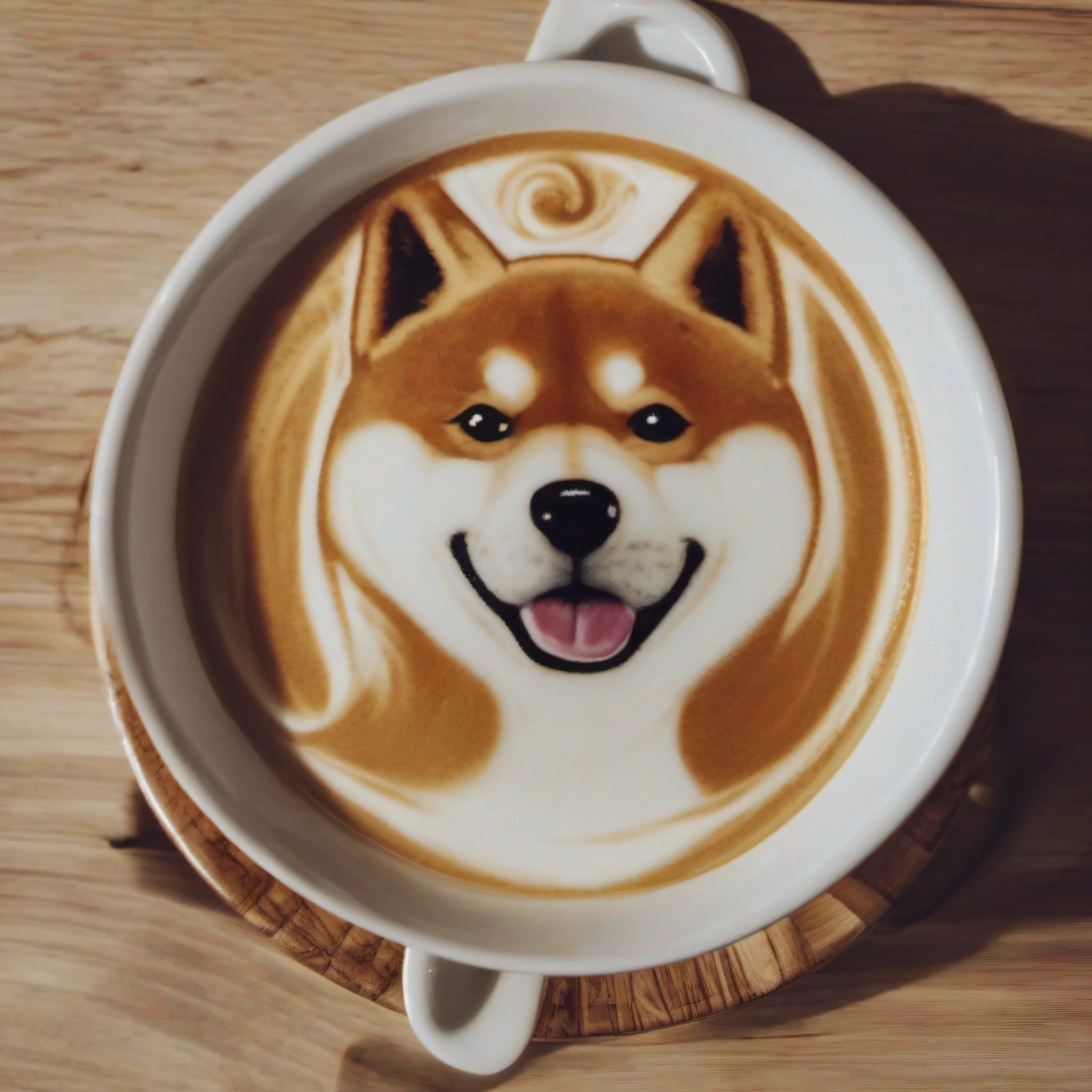 (Cafe Latte、Latte art):1.5、(Latte art depicting the face of Shiba Inu):1.9、masutepiece、realisitic