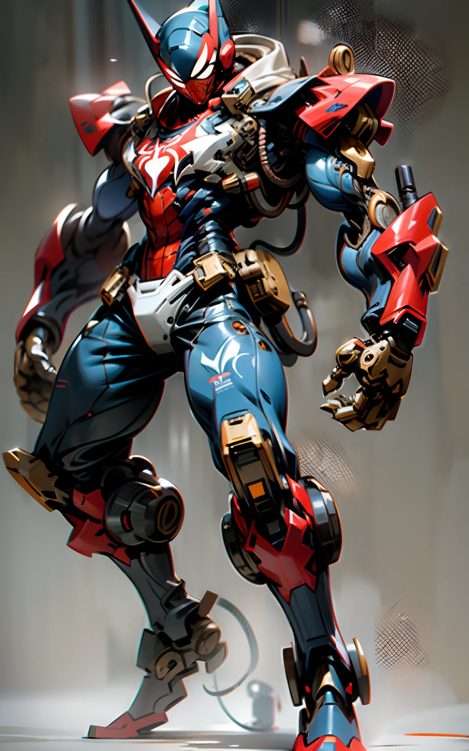 Mechanical spiderman head, anthropomorphic, mecha, tattoo, full body, ferocity, exquisite details