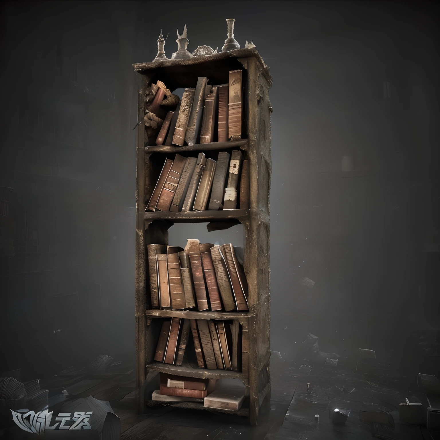 There is a bookcase，There is a bunch of books on it, alchemist library background, Gothic epic library concept, gothic epic library, bookshelf, library of ruina concept art, daily render, substance designer render, rendered in unreal engine 3d, dusty library, Rolands Zilvinskis 3D rendering art, the librarian, ancient library, Book case