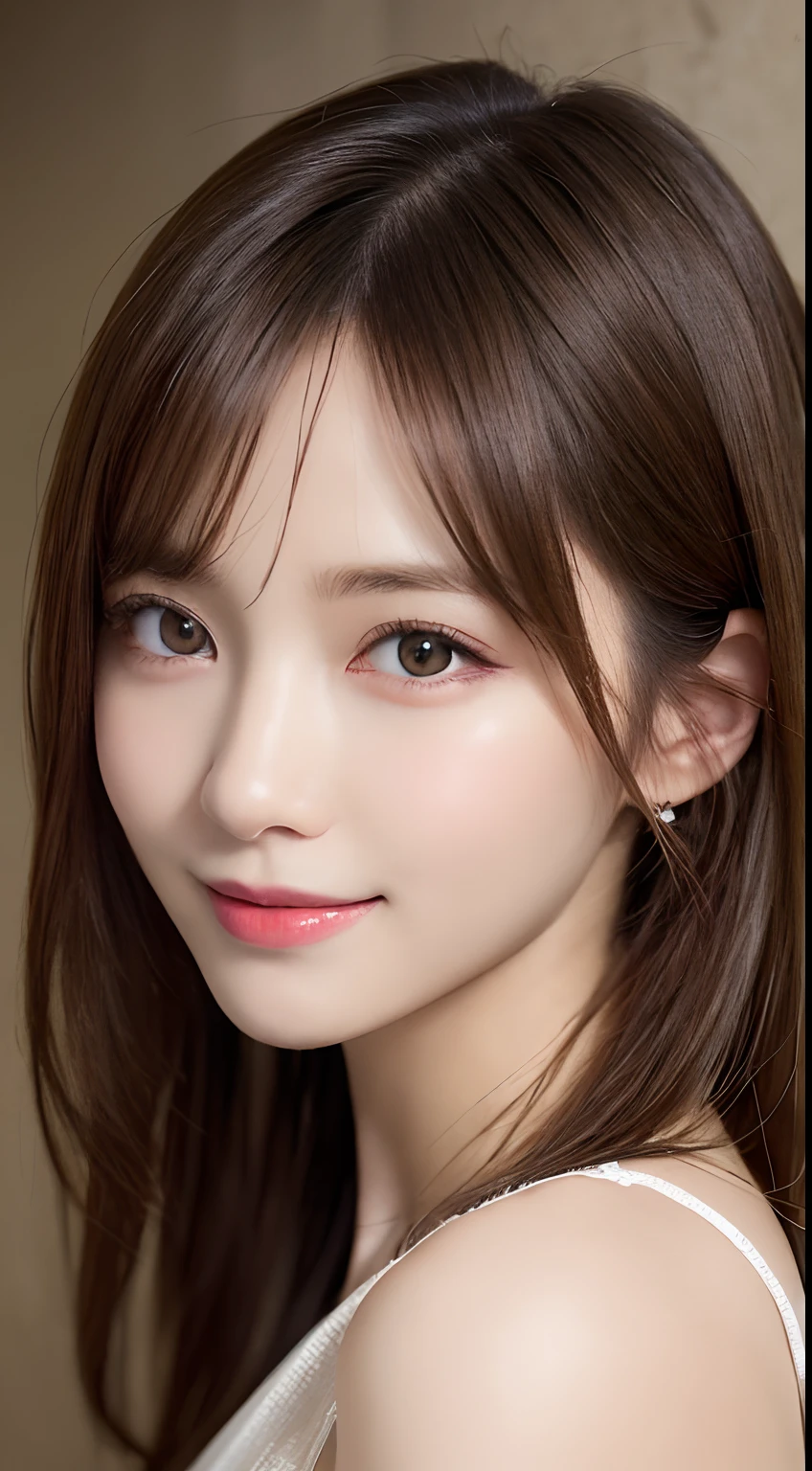 masutepiece, Best Quality, Illustration, Ultra-detailed, finely detail, hight resolution, 8K Wallpaper, Perfect dynamic composition, Beautiful detailed eyes, Women's Fashion🍂,Medium Hair,small tits、Natural Color Lip, Bold sexy poses,Smile,Harajuku、20 years girl、Cute、Sexy shot looking at camera