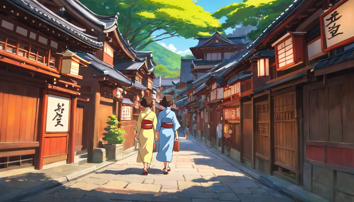 surroundings of the KIYOMIZUDERA temple in Kyoto-Japan, girls wearing kimono walking through the streets