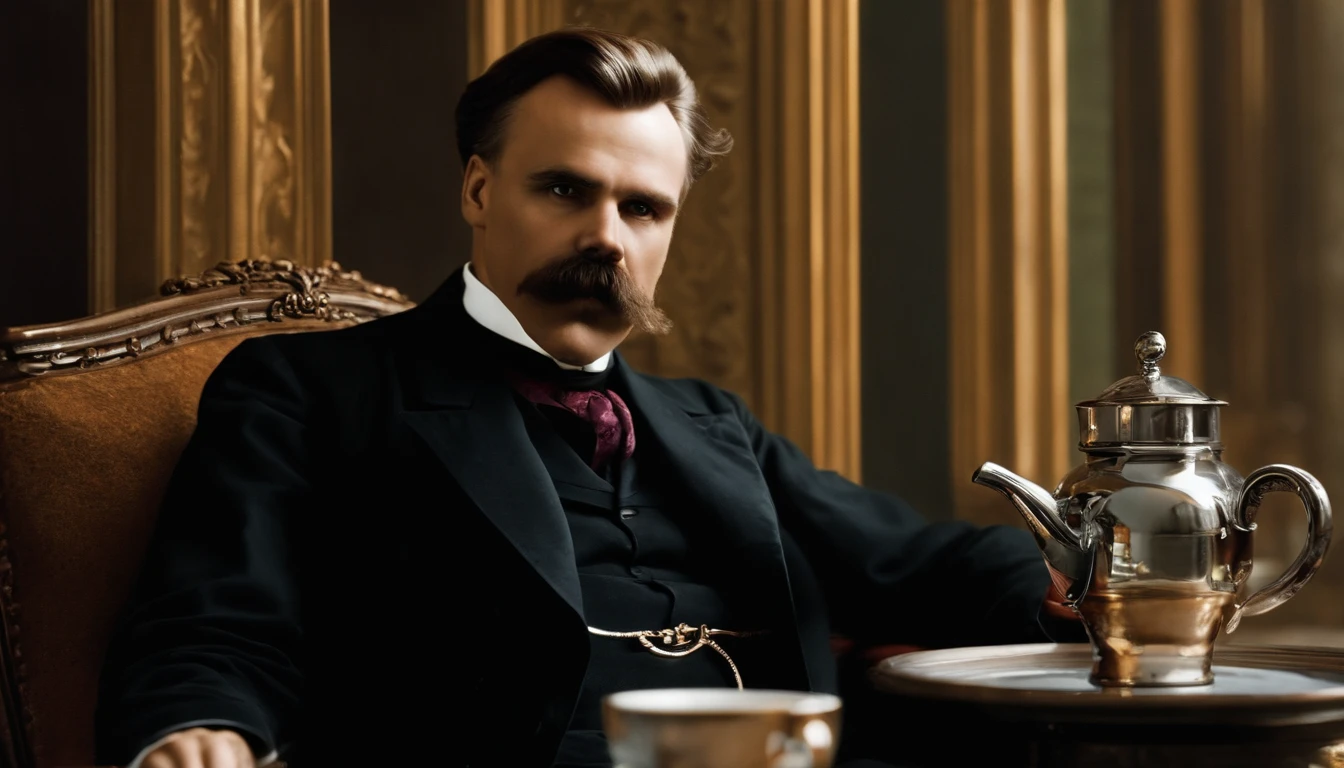 Friedrich Nietzsche having a coffee