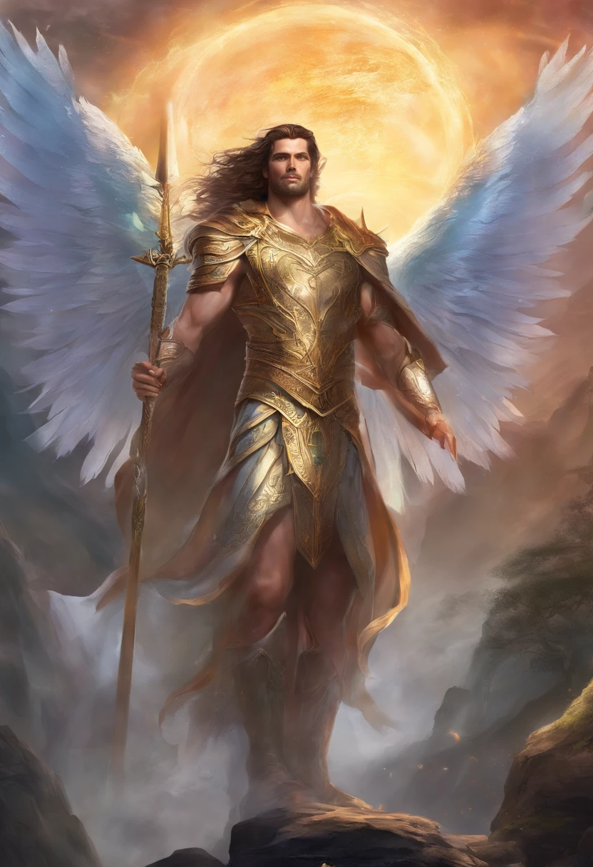 Um anjo pelado,seminu, Shining in the sky,seu rosto parece com o Henry cavill. Your body is muscular and pectoral defined. Tanquinho. Virilha. Cochas, cabelos contra o vento. Asas enormes indo e vindo. Mostrando gloria e resplendor.