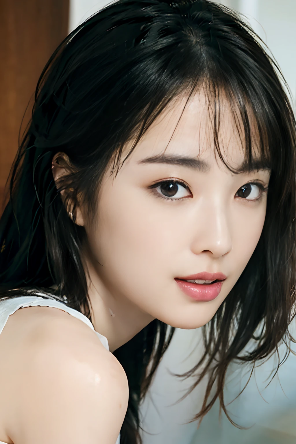 (Full body:1.3)、((top-quality、masterpiece、photographrealistic:1.4、in 8K))、beautiful japanese female1a person、25 years old、delicate and beautiful face、Eyes and faces with detailed、(Colossal tits:1.2)、(Wear pants only:1.2)、(teats:1.2)、happily laughing、Beautiful lighting、Textured skin、Super Detail、high detailing、High quality、hight resolution、(looking at the viewers)、Opening Mouth、Detailed mouth、toppless