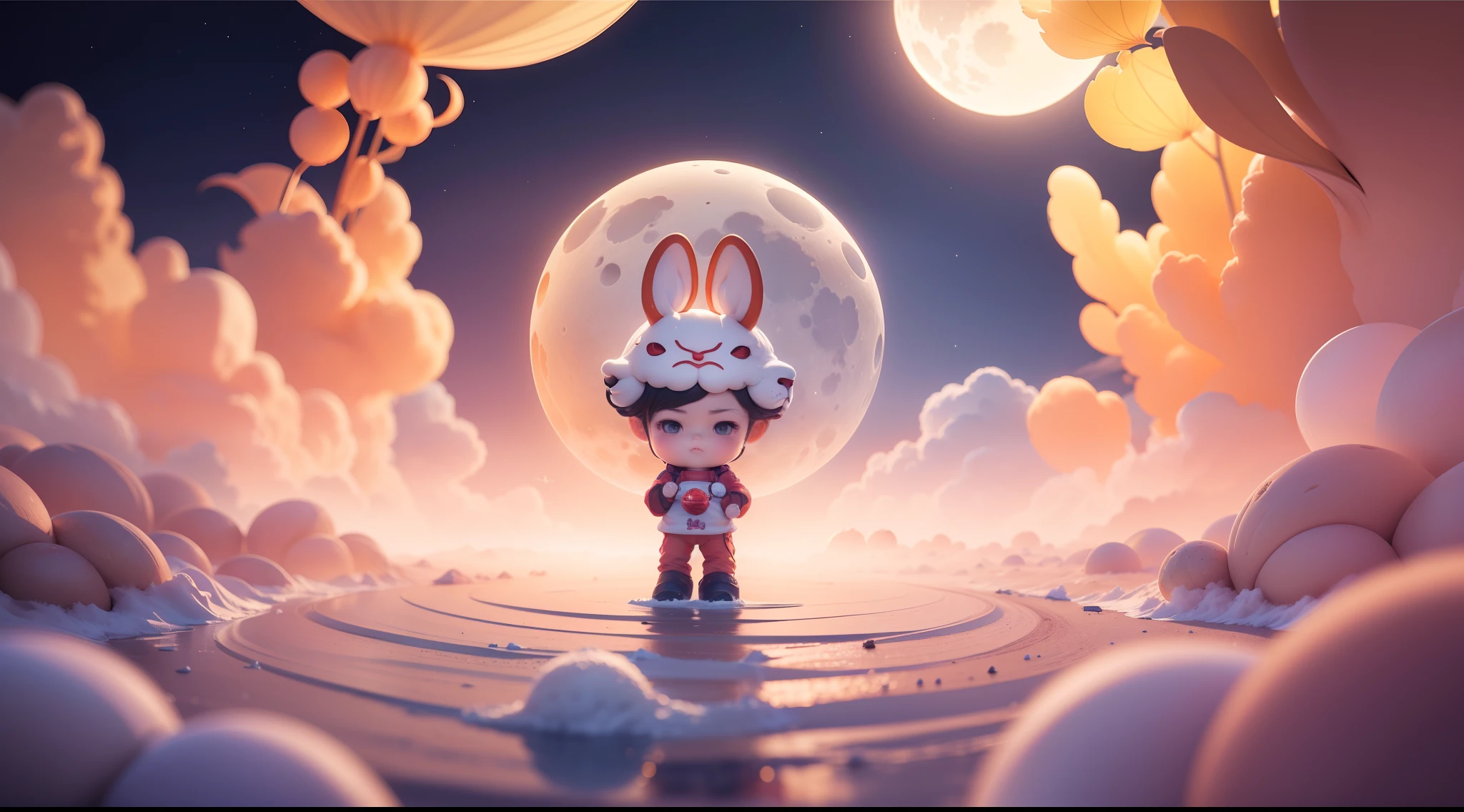 mid autumn festival, chang e flying to the moon, jade rabbit, moon cake, crane, auspicious cloud, country tide, wind, illustration, (best quality, 4k, 8k, highres, masterpiece:1.2), ultra-detailed, realistic:1.37, HDR, UHD, studio lighting, ultra-fine painting, sharp focus, physically-based rendering, extreme detail description, professional, vivid colors, bokeh, portraits, landscape, moonlight, soft lighting