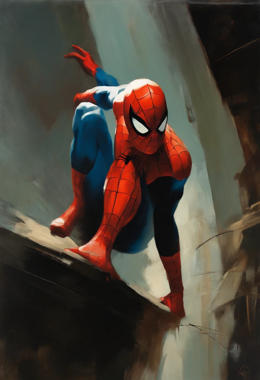 oil painting by Ashley Wood of Spider-Man Ben Reilly