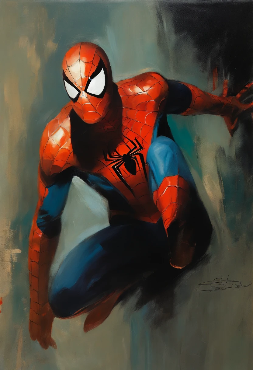oil painting by Ashley Wood of Spider-Man Ben Reilly