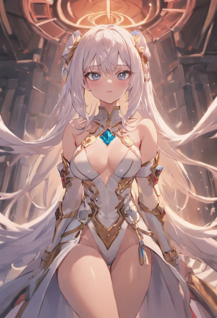 realistic illumination,top Quority,Resolution of 8K,tmasterpiece:1.3,Clear focus:1.2,1个Giant Breast Girl,delicated face,二重まぶた,largeeyes,Sexy expression,Perfect anatomical physique,Beautiful Women with Perfect Figure:1.6,Big breasted 1.7,long and white hair,Bigchest:1.8,Armor,Long knives,magia,exteriors,during morning:1.1,1080p,hyper HD,textureskin,super detailing,best qualtiy,high detal,high high quality , blue eyes , shcool uniform , shcool , white hair.