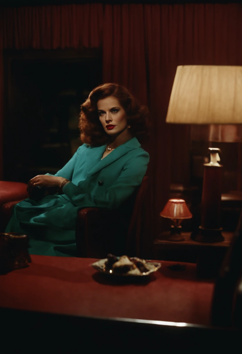 Medium close-up movie cinestill from cinematic Horror show. Moody and dark ambience. Shot on kodachrome by Gregory Halpern, film grain, halation and bloom in highlights