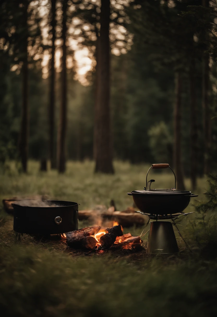 camping, forest, barbecue, Time of Day: afternoon Camera: DSLR Lens: Standard zoom lens