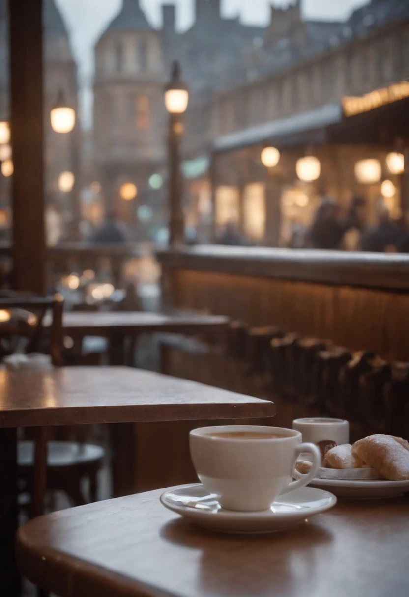 Photoreal, Cafe, futuristic, streets allay