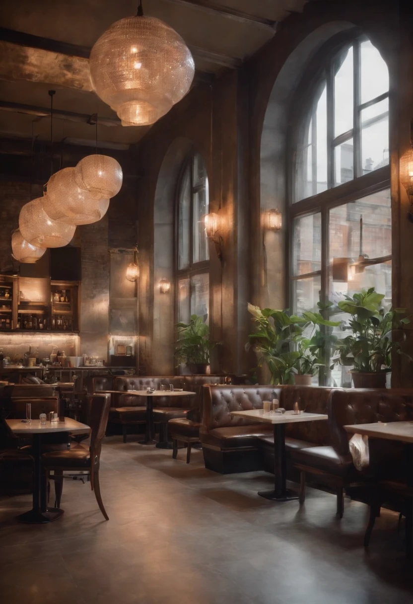 Photoreal, Cafe, futuristic, streets allay