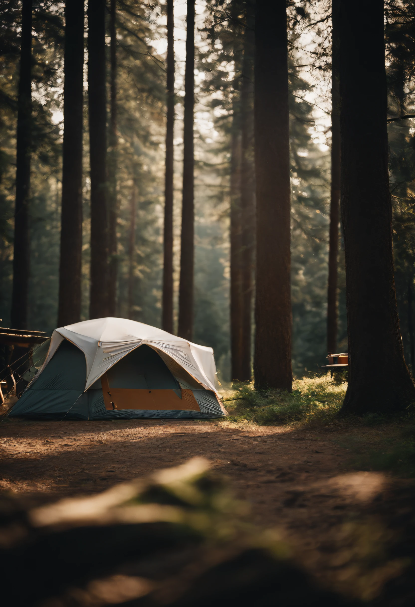 camping, forest, barbecue, Time of Day: afternoon Camera: DSLR Lens: Standard zoom lens