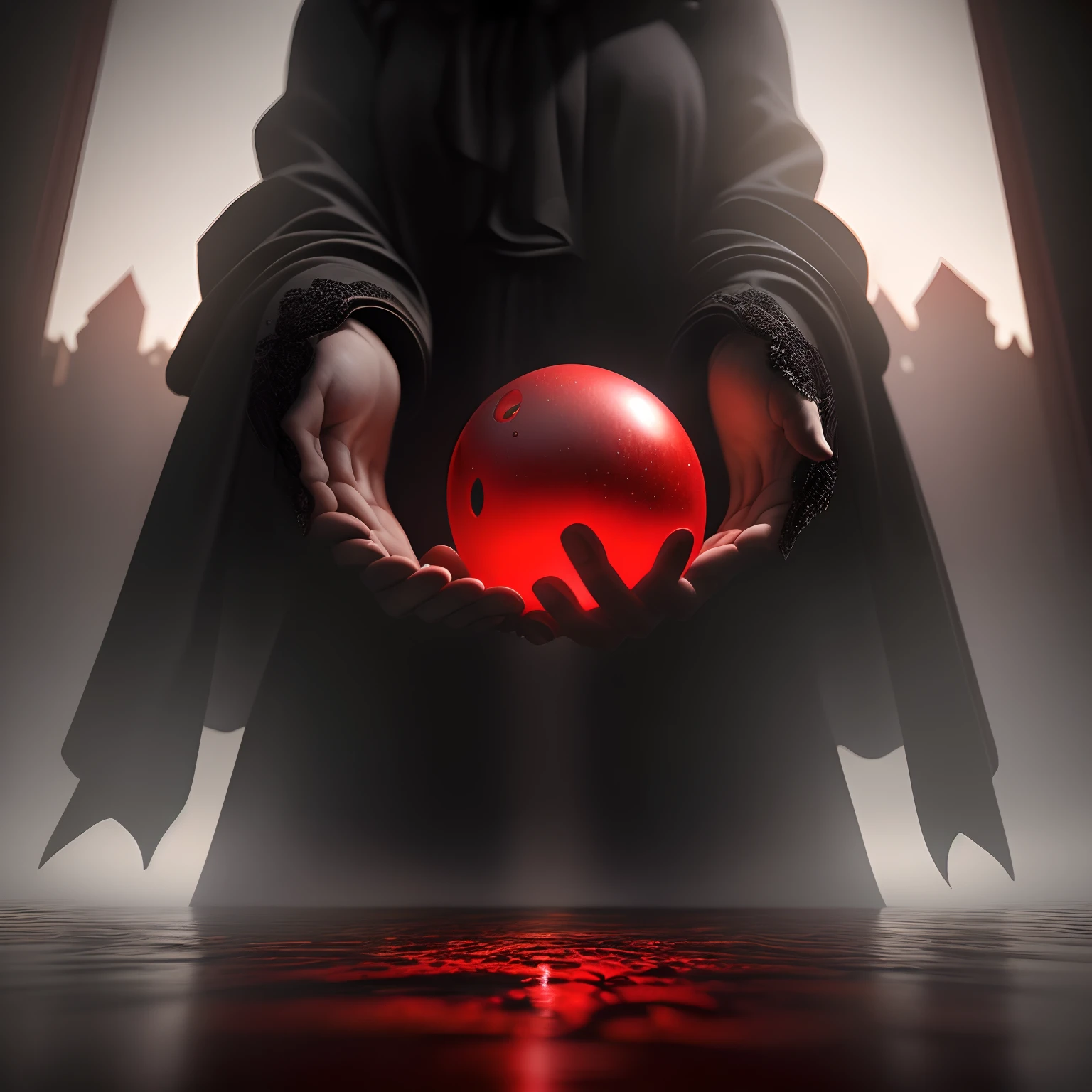 red ball,ominous,illuminating people,reaching out hands,illustration,oil painting,3D rendering and photography,high-res,masterpiece:1.2,ultra-detailed,photorealistic:1.37,haunting atmosphere,shadows and highlights,vivid colors,dramatic lighting