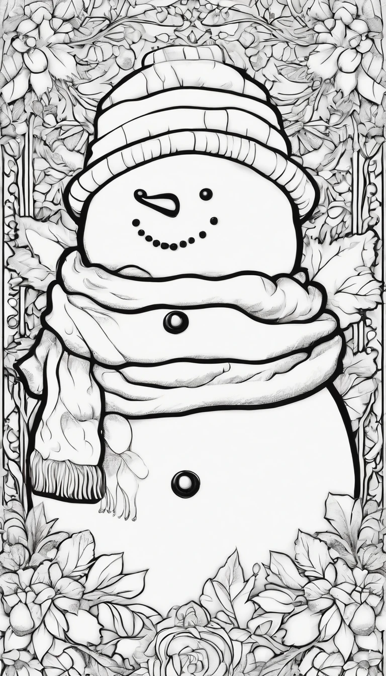 christmas Snowman coloring page, strong black outline, no colors