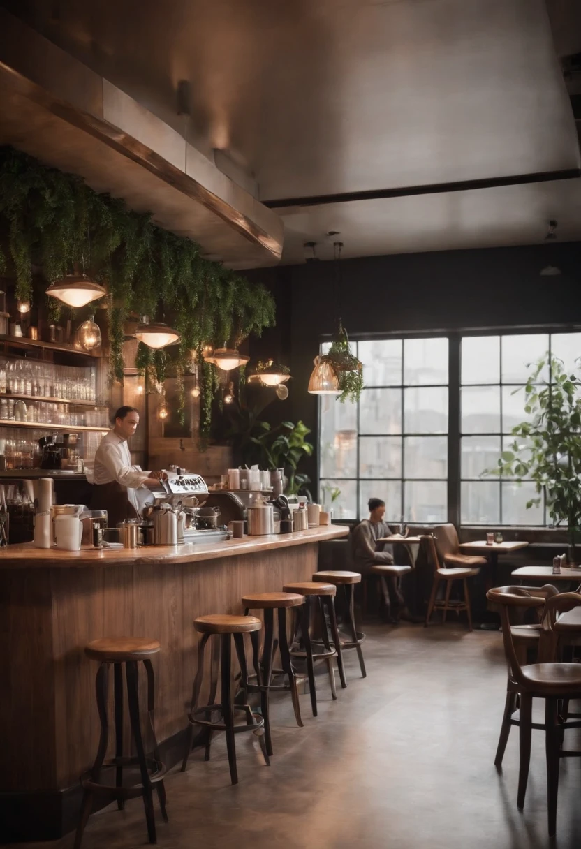 Photoreal, Cafe, futuristic, japanese coffeee shop,