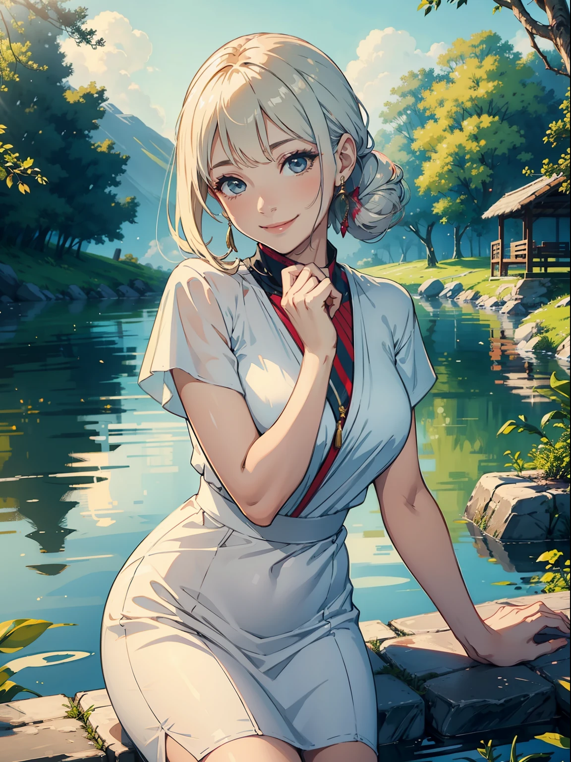 A serene woman, smiling gracefully